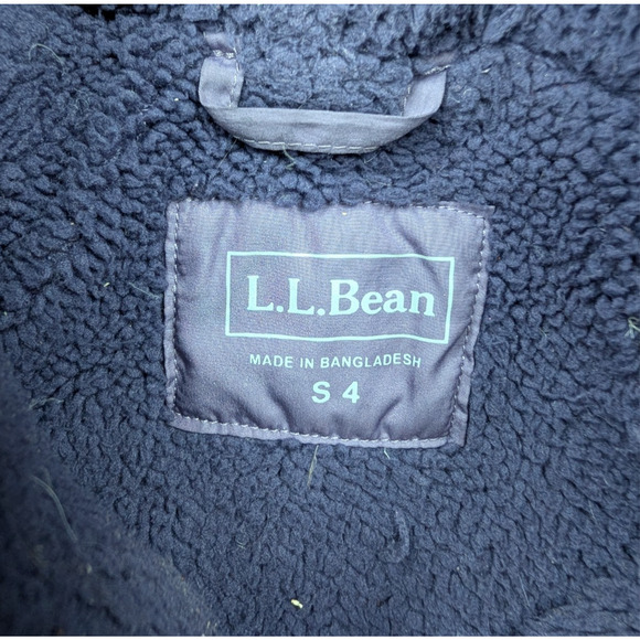 LL Bean Down Puffer Jacket Girls Small Hooded Full Zip Coat Fleece Lined Purple - Picture 6 of 10